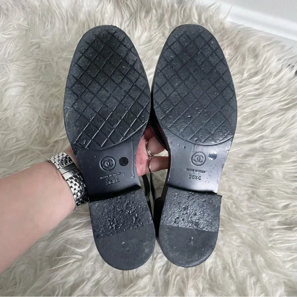 Chanel 23P Mary Jane Ankle Strap Black Leather CC Logo Flat Shoes 36.5 - Picture 7 of 11